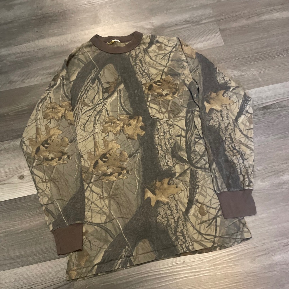 Realtree Hardwoods 20-200 Camo Long Sleeve Pocket T-Shirt Mens Brown Green